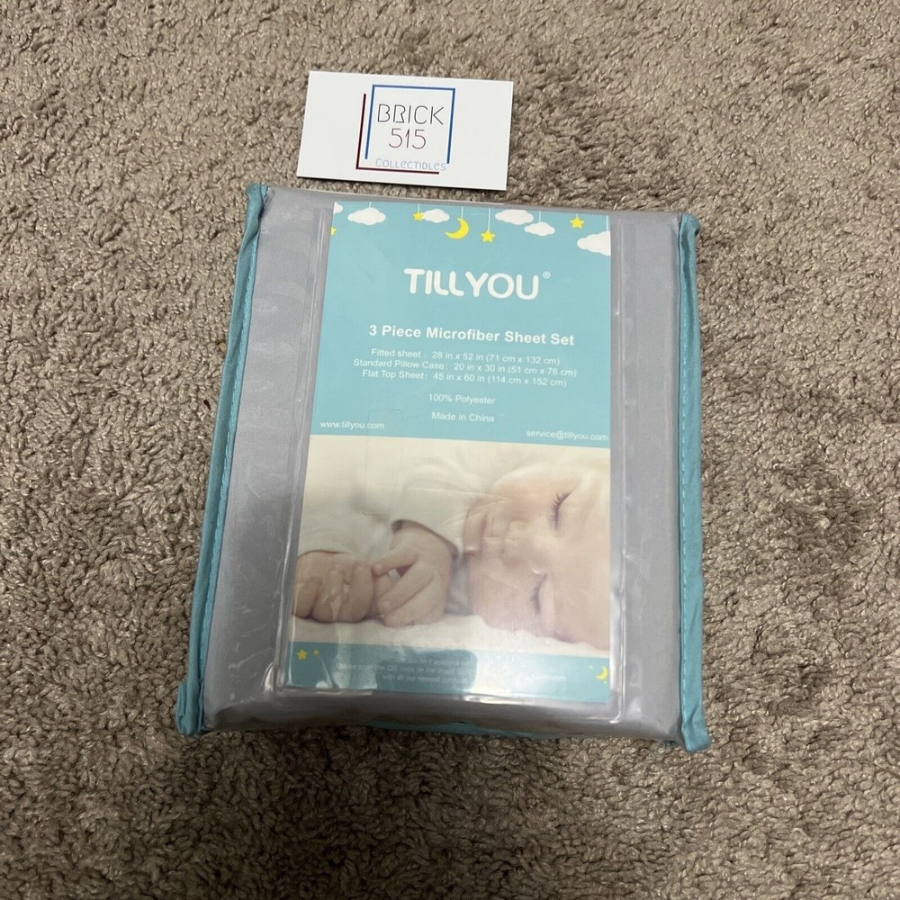 TILLYOU Grey 3 Piece Microfiber Sheet Set 28in. x 52in. 100% Cotton, New